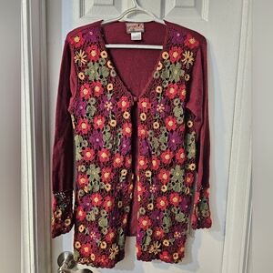 April Cornell Crochet Floral Cardigan Sweater